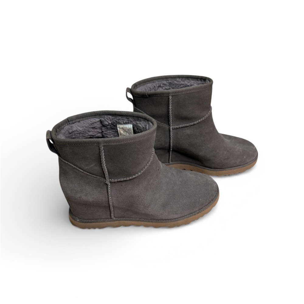 UGG Classic Femme Mini Slate Suede Fur Wedge Boots Womens Size 9.5